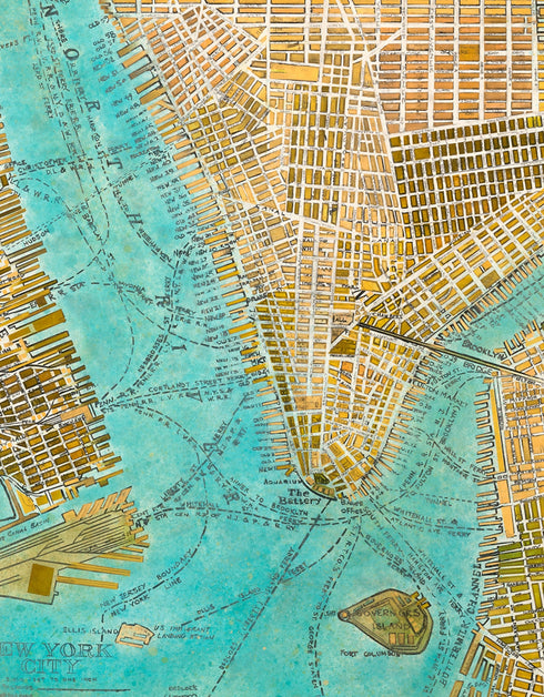 Manhattan Map | Framed Giclee Print on Canvas